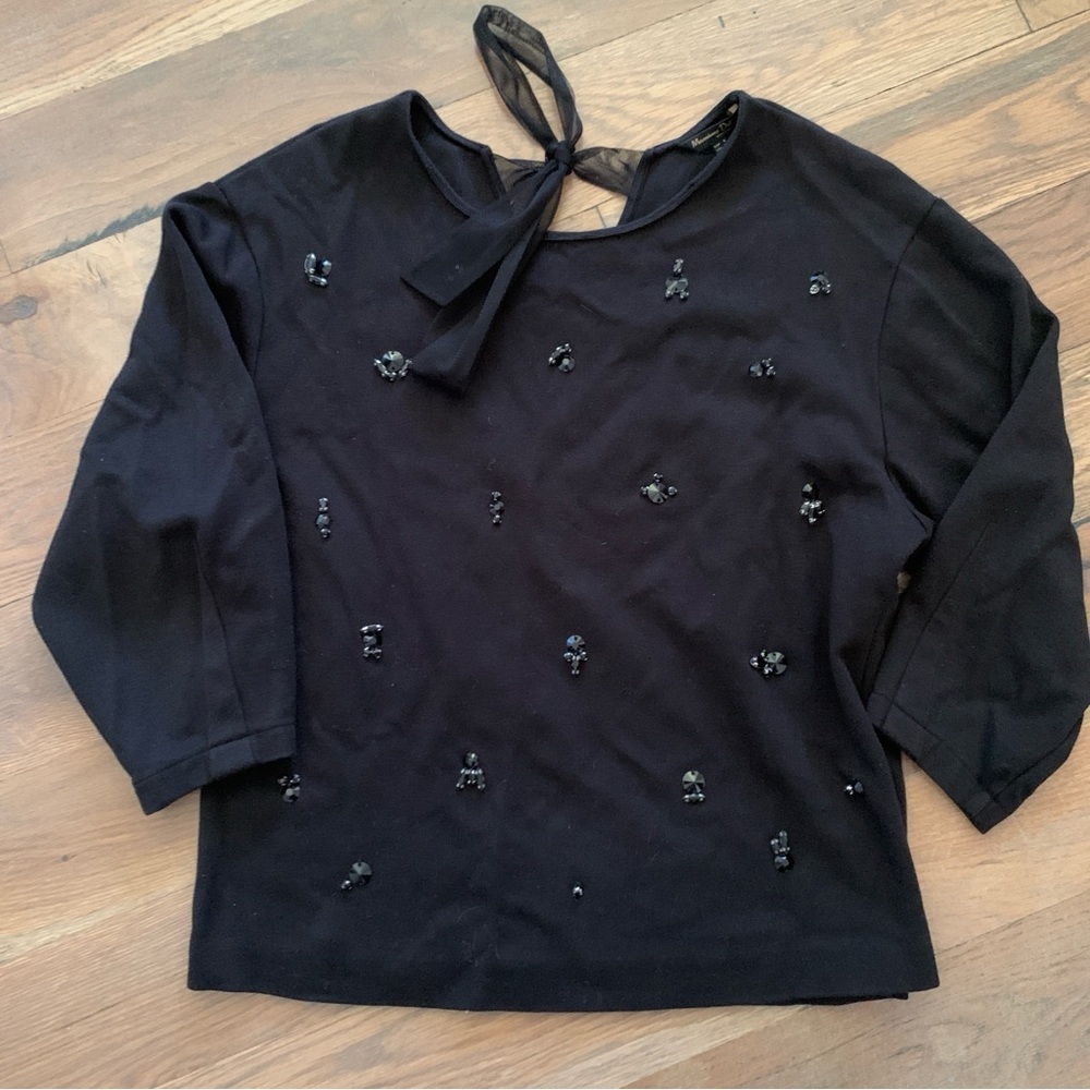 Massimo Dutti Black Beaded Top Size Small